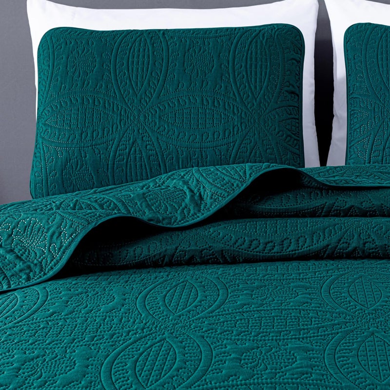 Chezmoi Collection Austin 3-Piece Oversized Bedspread Coverlet Set (King, Teal) - Image 3